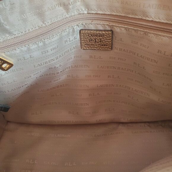 Ralph Lauren Gold Leather Bag Double Handle Medium Satchel Shoulder Strap - Picture 8 of 14